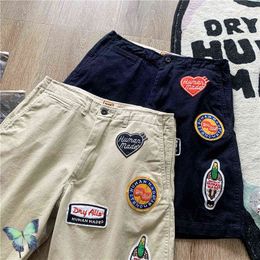 Pantalones cortos para hombre 2022ss con múltiples bolsillos bordados hechos por humanos con cremallera Fly Shorts T220825