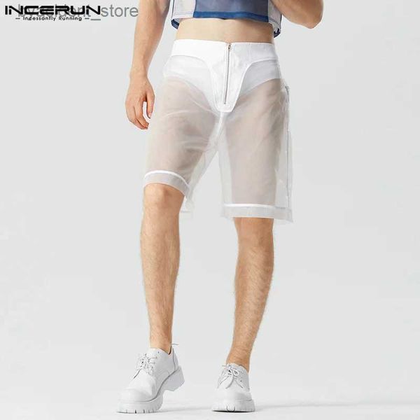 Shorts pour hommes 2023 Style américain hommes shorts décontractés sexy transparent maille shorts défilé de mode vente chaude mince fermeture éclair shorts S-5XL L240320