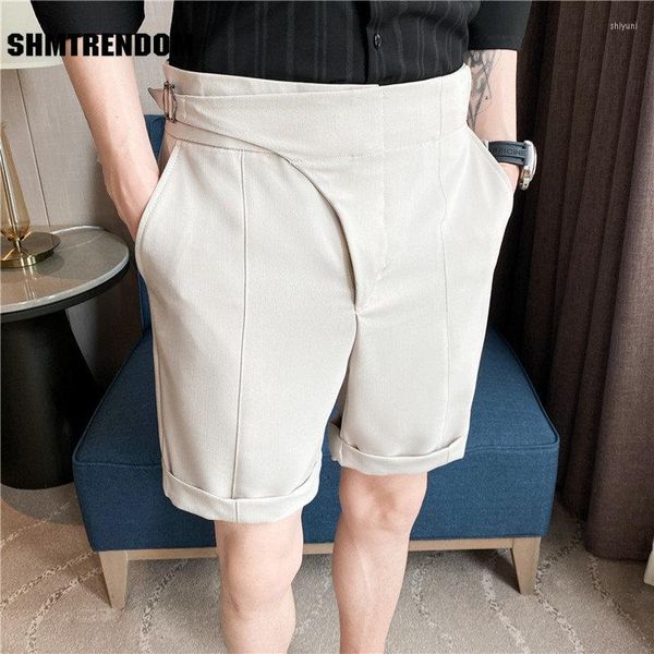 Pantalones cortos para hombre 2023, traje de verano de estilo británico, ropa para hombre, ropa Formal recta de negocios, corte ajustado, pantalón corto informal para hombre, calidad hasta la rodilla