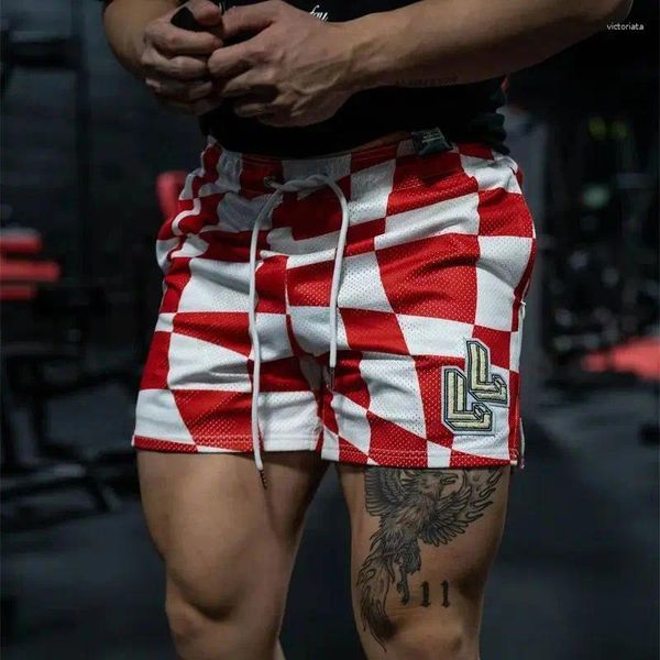 Pantalones cortos para hombres 2023 Casual a cuadros Moda Fitness Secado rápido Pantalones deportivos transpirables Logotipo impreso