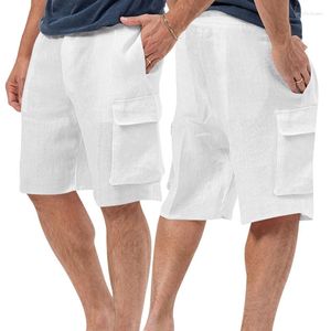 Shorts masculins 2023 Euro American Cross Border Linen Multif Bag Laçage Pantalon de fret de plage décontracté