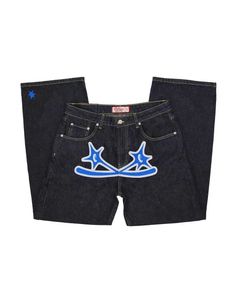 Heren shorts 2023 ins trend gedrukt rechte jeans gotische hiphop broek man vrouwen punk high strt rock denim broek y2k jogelaar H240508