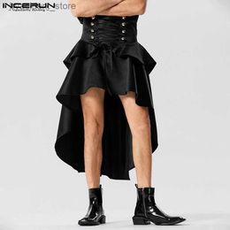 Herenshorts 2023 Heren onregelmatige rokken Solid Lace Up Hoge taille Street chic Unisex Rokken Persoonlijkheid Ruche Feestmode Broeken L240320