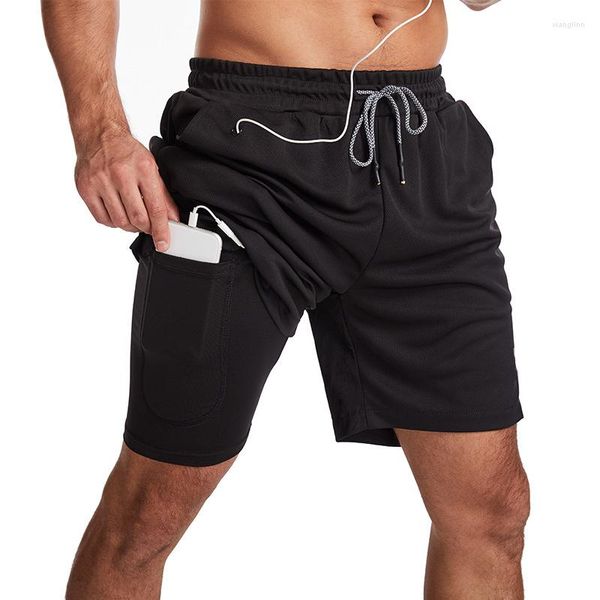 Pantalones cortos para hombre 2023, auriculares deportivos para correr para hombre, dos en uno, ojo de pájaro, cultivo de secado rápido, ocio, Fitness, trote transfronterizo