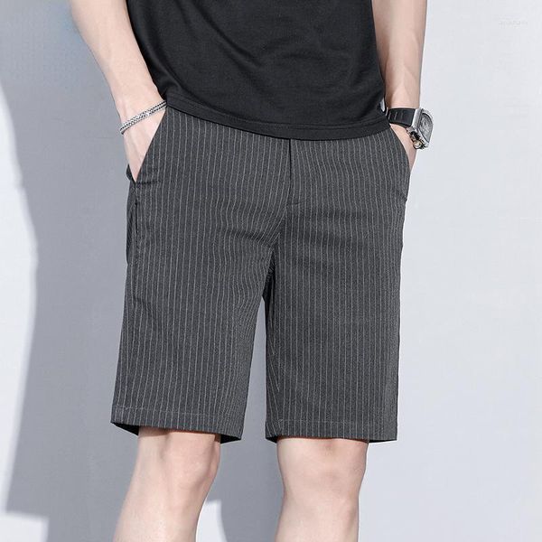 Pantalones cortos para hombre, moda de verano 2023, pantalones cortos chinos informales a cuadros a rayas de negocios para hombre, ropa de marca transpirable de Color sólido