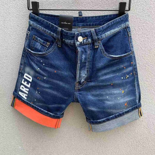 Shorts pour hommes 2023 nouveaux hommes couleur vive Splash encre rayé déchiré Shorts mode jean court D02 # T230502