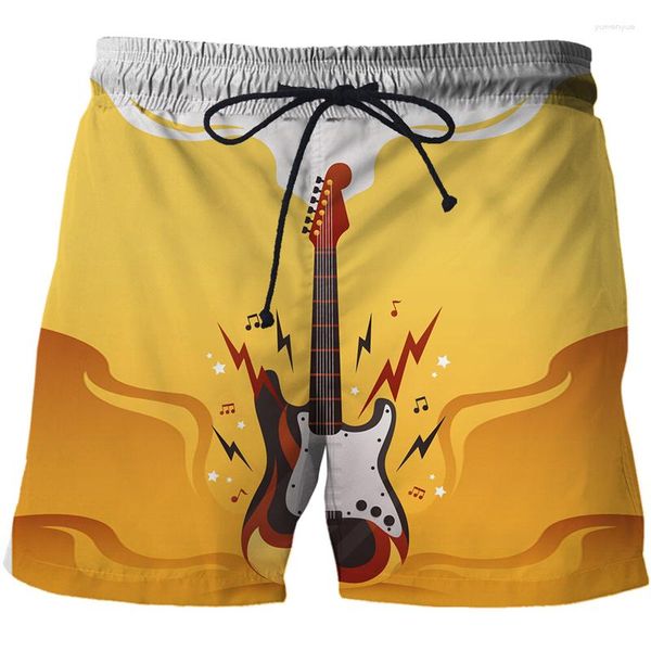 Pantalones cortos para hombre 2023, pantalones de playa con estampado de guitarra de dibujos animados de estilo Punk, pantalones de chándal cómodos para nadar y Fitness, estampado divertido callejero en 3D