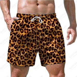 Heren shorts 2023 Zomer hete verkopende heren shorts strandbroek gepersonaliseerde luipaardprint 3D printen Hawaiiaanse strand casual stijl heren shorts 240419 240419