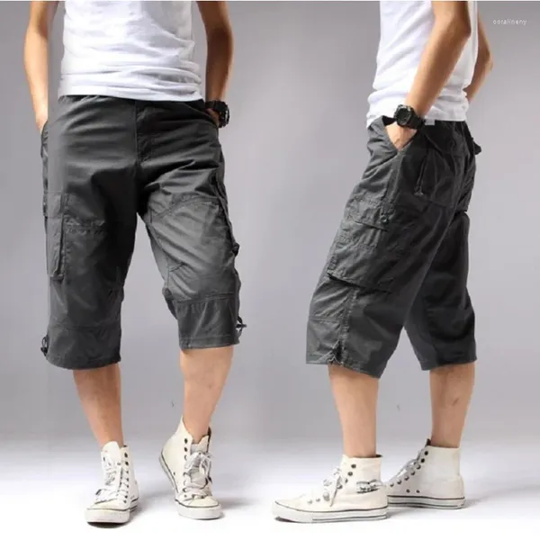 Shorts pour hommes 2023 Été Longue Longueur Cargo Hommes Genou Poche Casual Coton Taille Élastique Bermudas Style Militaire Breeche Armée