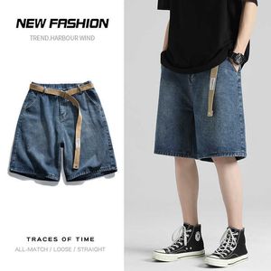 Heren shorts 2023 Summer Heren Loose Denim Shorts Fashion Belt Street Boy Casual Baggy FivePoint Pants AllMatch Casual Shorts Z0404