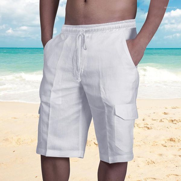 Pantalones cortos para hombres 2023 Hombres de verano Blanco Color puro Multi-Bolsillo Streetwear Hawaii Beach Hombre Ropa Casual Cargo