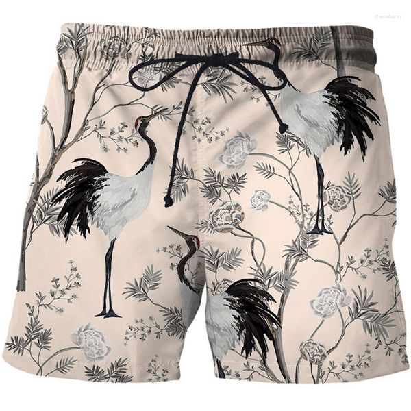 Pantalones cortos para hombres 2023 Verano Hombres Mujeres Unisex Casual Impresión 3D Flor Pájaro y Planta Ilustración Pantalones masculinos Pantalones cortos de playa de gran tamaño