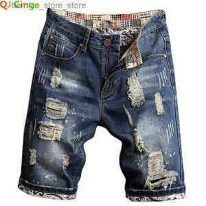 Heren shorts 2023 Zomer nieuwe blauwe mannen vintage gescheurde korte jeans streetwear gat slanke denim shorts mannelijk merk kleding groot formaat 28-36 38 40 Q240529