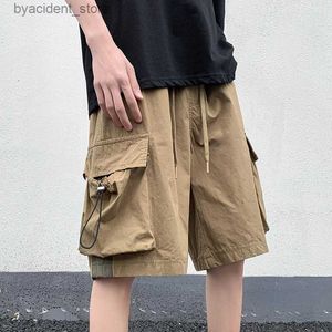 Heren shorts 2023 Zomer Nieuwe Japanse stijl Large -size dunne shorts Men Loose knie vracht shorts Hip Hop Streetwear Male korte broek L240320