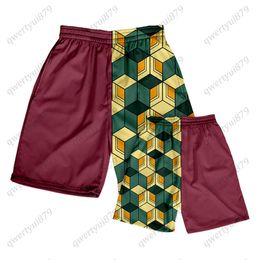 Herenshorts 2023 Zomer Nieuwe dunne sectie Hawaiiaanse anime Plaid Fashion Street Hip Hop Beach Swimsuit Surf Surf Casual Shorts Elastische taille heren P 0322H23