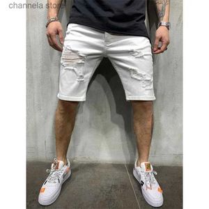Shorts voor heren 2023 zomer gescheurde shorts jeans heren denim broek stretch wit fashion design heren jeans streetwear slanke mannelijke korte jeans hombre T240202