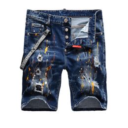 Shorts pour hommes 2023Men Summer Blue Jeans Trous Denim Peinture Casual Streetwear Jeasn Haute Qualité Hommes Slim Fit Stretch JeansMen's