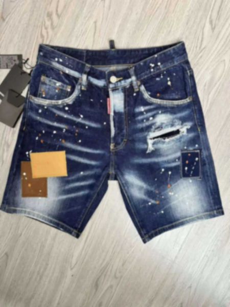 Shorts pour hommes 2023SS Summer Denim Shorts Hommes D2 Jeans 5 points Light Burning Badge Wash Ultra Thin Fit Casual Micro Élastique J240219