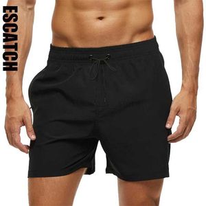 Heren shorts 2024 Escatch Summer Men Beach Board Shorts Classic Style Polyester met Spandex Plain Color Elastic Taille Gym Fitness Swimwear 240419 240419