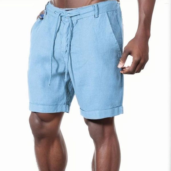 Pantalones cortos para hombre 2024 imitación algodón lino masculino verano transpirable pantalones cortos pantalones de color sólido ropa de calle deportiva