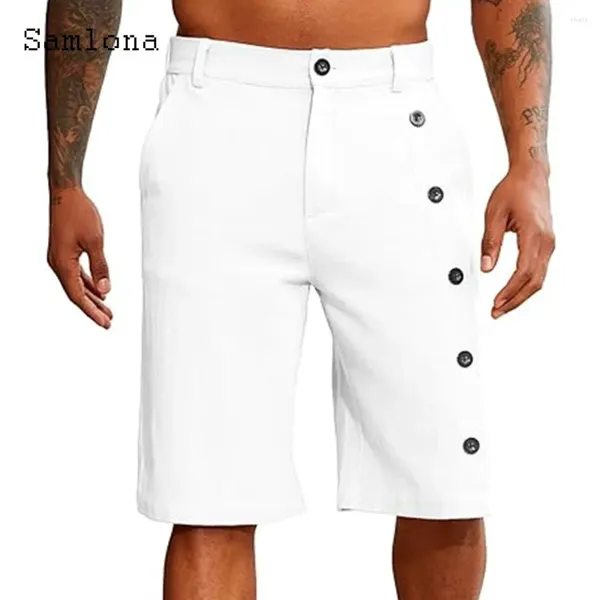 Pantalones cortos para hombres 2024 hombres elegantes múltiples múltiples lino de algodón pantalones blancos sólidos hasta la rodilla de tamaño grande