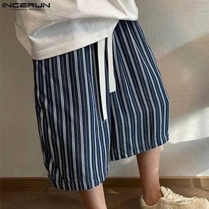 Herenshorts 2024 Mannen gestreepte shorts Joggers Drawstring Loose strtwear Leisure Men Bottoms Summer Fashion Casual Male shorts S-5XL G240529