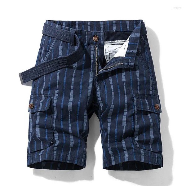 Shorts para hombres 2024 puro algodón de algodón verano masculino chicos de bolsillo casual de bolsillo de bolsillo macho long bermudas gráfico rayado