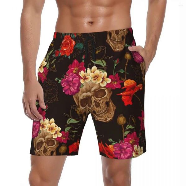 Pantalones cortos para hombres 2024 Rose Board Summer Skull Cool Surfing Pantalones cortos de secado rápido Diseño Hawaii Tallas grandes Troncos de playa