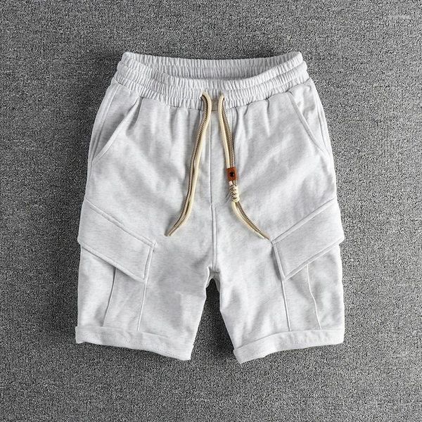 Shorts pour hommes 2024 été américain rétro tricoté Terry Cargo Simple lavé cordon de serrage ample sport décontracté cinq points pantalon