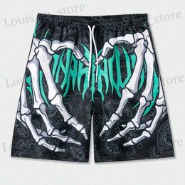 Shorts para hombres 2024 Summer Classic Skull Beach Pantalones cortos Nuevo esqueleto de moda Hombres a mano Mujeres pantalones cortos de gimnasia de secado rápido