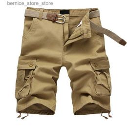 Shorts masculins 2024 Été Mens Baggy Multi Pocket Military Cargo Shorts Male Coton Khaki Mens Shorts tactiques Pantalons courts 29-44 Pas de ceinture Q240529