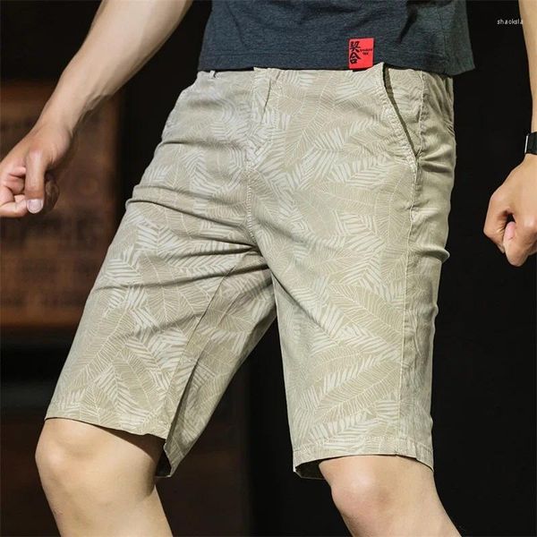 Pantalones cortos para hombres 2024 verano fino algodón estampado moda coreana slim fit capris deportes grande estiramiento transpirable casual