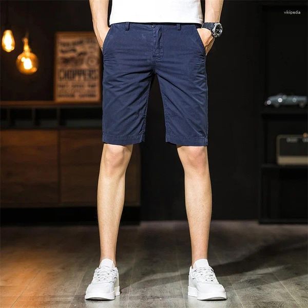 Pantalones cortos para hombres 2024 Verano Algodón fino Sólido Moda coreana Slim Fit Capris Deportes Gran estiramiento Transpirable Casual