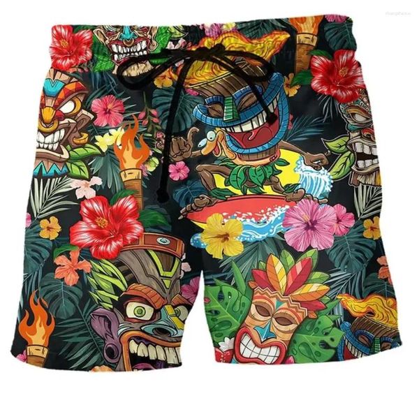 Shorts masculins 2024 Tiki Moai Beach Swimsuit 3D Sports décontractés Men surnature