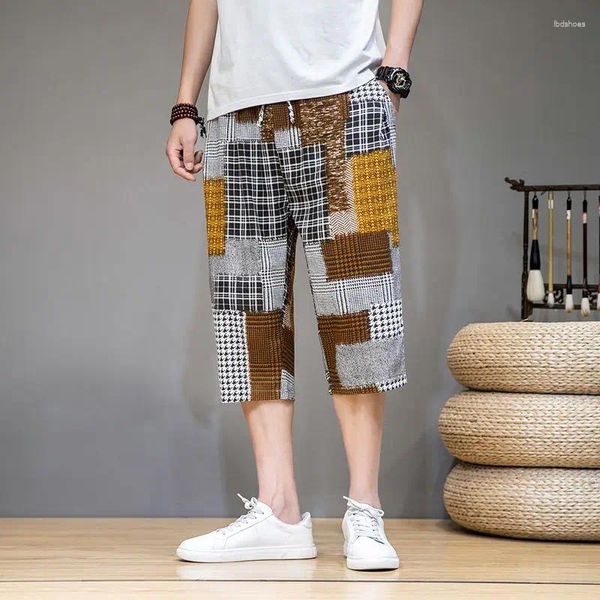 Shorts masculins 2024 tendance chinoise de style chinois d'été mince glace de soie imprimée taille élastique capris.