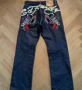 Herenshorts 2024 Y2K Retro Street Tiger Jeans European and American Street Hip Hop Mens Slim Fit Dark Pants Dames jeansl2405