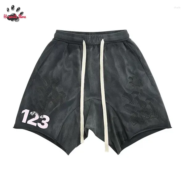 Shorts para hombres 2024SS RRR-123 Hombres Mujeres Summer High Street Vintage Washed Do Old Heavy Fabric Joggers Broeches logotipo clásico