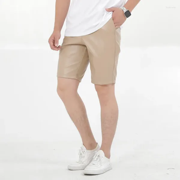 Pantalones cortos para hombres # 2217 Verano PU Cuero Hombres Color Sólido Elástico Faux Plus Tamaño 42 Thin Streetwear Short Homme