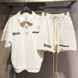 Heren shorts 22SS Sumer Rhude X McLaren Letter Borduurde rapelpullover T-shirt 1 en dames korte mouw S-XL mannenpak