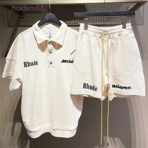 Heren shorts 22SS Sumer Rhude X McLaren Letter Borduurde rapelpullover T-shirt 1 1 en dames korte mouw S-XL Men Suit