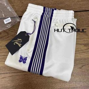 Shorts masculins 23ss Streetwear White Needles Pantalons de survêtement hommes Version Top Version brodée Butterfly Fashion Awge Trawstring Track Pants J240409