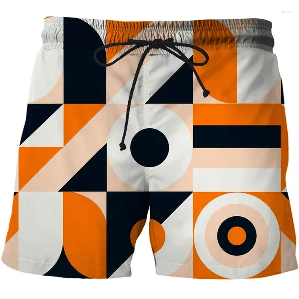 Pantalones cortos para hombres Impresión 3D Geometría Playa Verano Color Contraste Moda Personalidad Hombres Natación Troncos Boy Short 2024