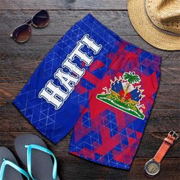Heren shorts 3d print Haiti National Emblem Flag Mens Hawaiian Beach Shorts Summer Strt Casual Sportswear Gym Trunks Ice Shorts Swimsuit T240419