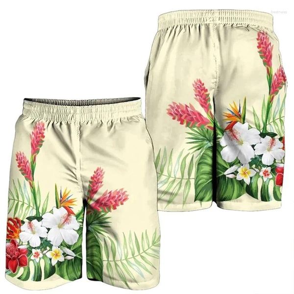 Short masculin 3d imprimé hawaii plumeria polynésien rose plage femme courte pantalon de vacances