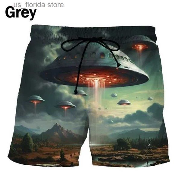 Pantalones cortos para hombres 3D Impreso Ufo Grapgic Board Shorts para hombres Moda Casual Cool Beach Shorts Hombre Outwear Mens Quick Dry Swim Trunks Y240320