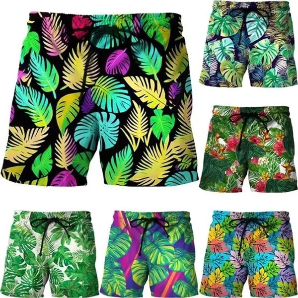 Shorts para hombres impresión 3D Summer Style Hawaiian Palm Flower Patrón de flores Casco Unisex Unisex Dry Men Swimming Trunks