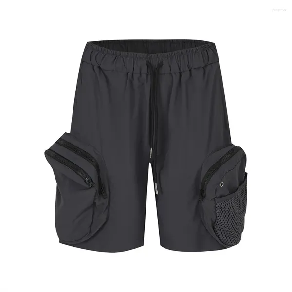 Shorts pour Hommes 3D Zipper Grande Poche Salopette Hommes Été Extérieur Fonctionnel Style Japonais Lâche Cinq Points Pantalon Dessin Taille Pantalon