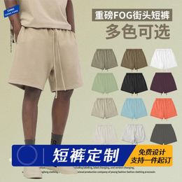 Pantalones cortos masculinos 495g color de niebla pesada primavera sólida y calles de verano de verano pantalones de marca sueltos