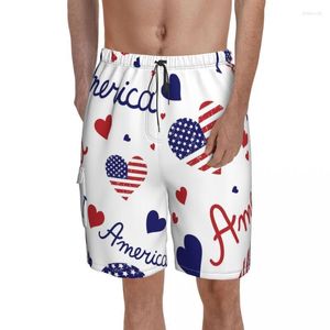 Pantalones cortos para hombre 4 de julio Tablero de la bandera estadounidense I Love America Pantalones cortos con estampado de patrones Bañadores de talla grande Drak22 para hombre