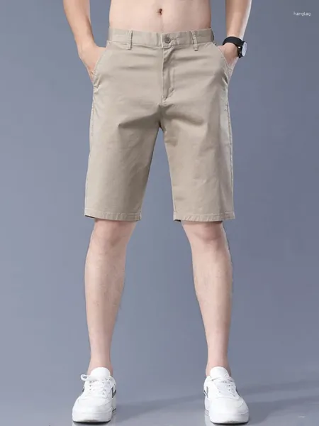 Shorts pour hommes 6 couleurs décontracté 2023 été droit élastique mode d'affaires mince pantalon court mâle glace soie kaki beige marine